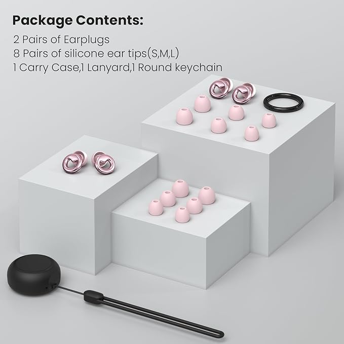JUSTRVN Ear Plugs for Sleeping,2 Pairs of Stylish Reusable Noise Reduction Earplugs with 8 Pairs Tips & case,Hearing Protection Earplugs for Concert,Travel,Work,Live Events - 25dB-30dB