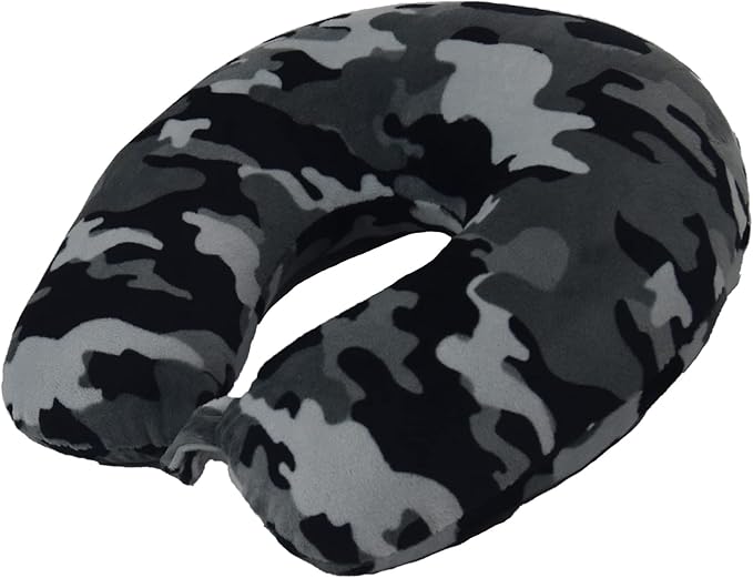 Wolf Essentials Adult Cozy Soft Microfiber Neck Pillow, Compact, Perfect for Plane or Car Travel, Black Camo (Pack of 2)