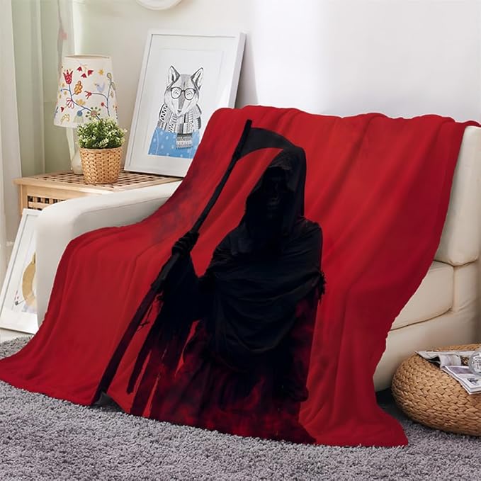 Red Messy Rust Blanket Twin Size, Modern Grunge Art Fleece Blanket for Couch Bed Sofa, Abstract Black Blankets and Throws, Death Fear Super Soft Cozy Plush Flannel Blanket 70x90, Decor & Gift