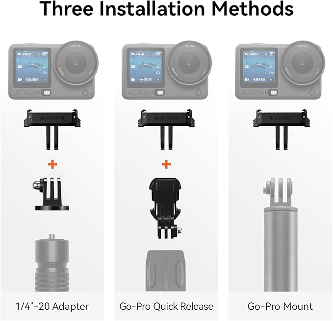 AMAZEAR Magnetic Mount for DJI OSMO Action 6 & Nano Accessories (2 Pack), Quick-Release Extension Base Bracket with 1/4" Adapter for GoPro Tripod/Selfie Stick, Black
