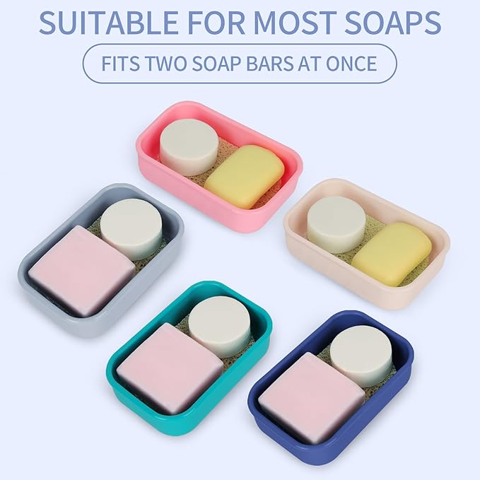 Leak Proof Travel Soap Case,Large Silicone Travel Soap Holder,Portable Soap Box with Drainage Layer,Bathroom Shatter Proof,Suitable for Travel, Bathroom, Camping, Gym(Light Gray)