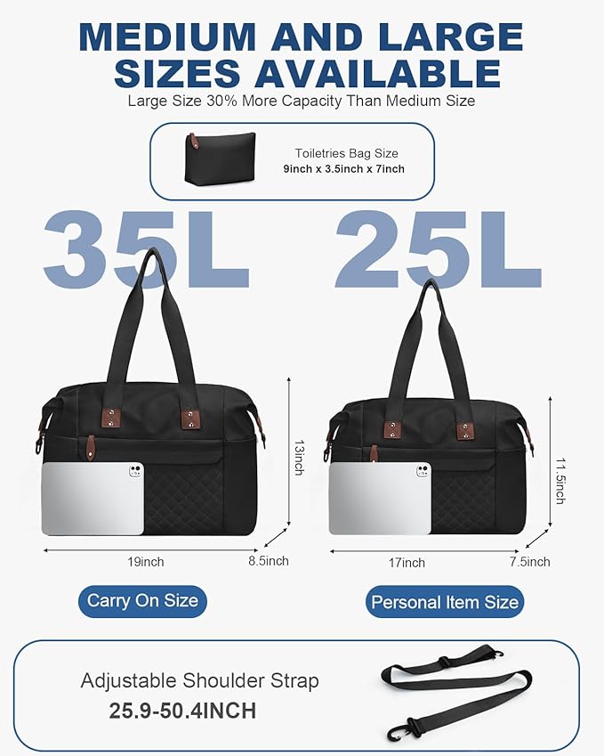 Pritent Travel Duffle Bag, Waterproof Weekender Overnight Hospital Bags for Women Men with Toiletry Bag Lightweight Carry on Personal Item Duffle Gym Bag for Travel, Airplanes, Sports