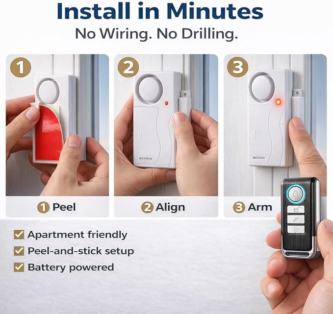 HENDUN Door Alarms When Opened with Remote, Door Bells Chimes, Door Security Sensor Pool Alarm for Kids Safety (2 Pack)