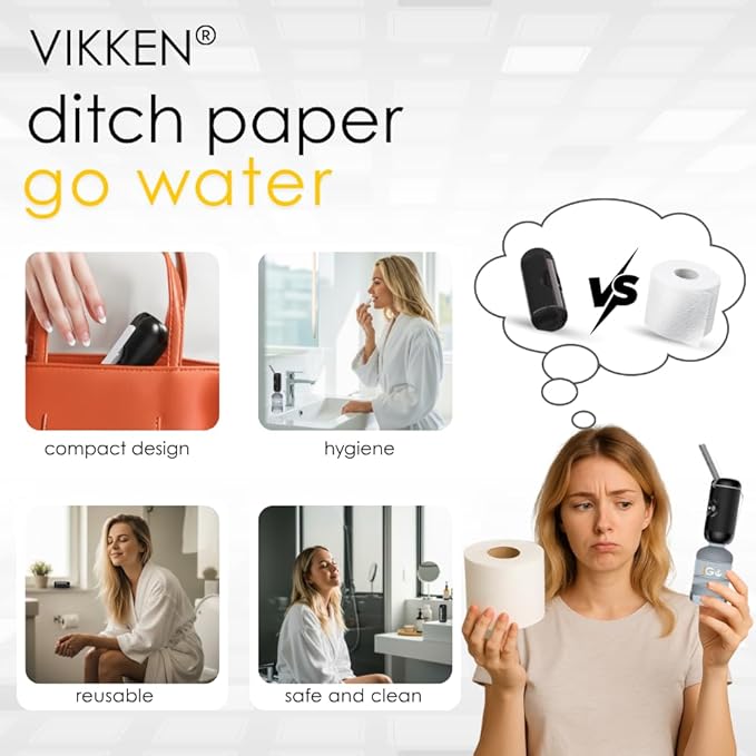 VIKKEN® Portable Travel Bidet USB-Type C Rechargeable Electric Mobile Handheld Ultra Strong Water Spray Personal Hygiene Self Care for Women & Men, iGo-X 250ml Classic