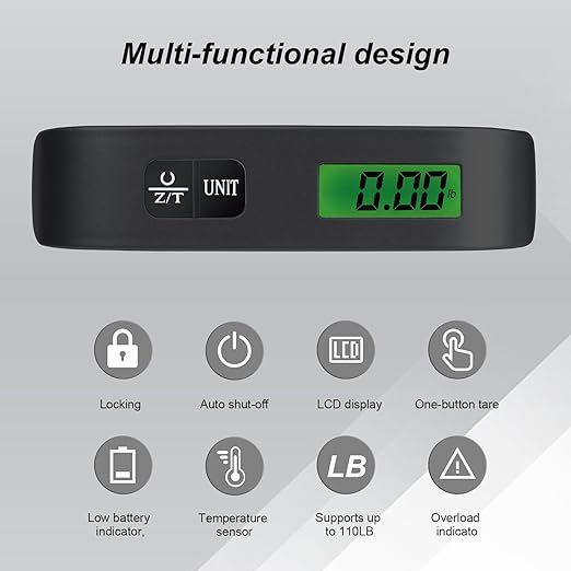 2 Pcs-Black Travel Digital Luggage Scale - Portable Baggage Scale - Suitcases Weight Scales - Ideal for Travel Scale Luggage Weight - 110LB/50KG, Includes Battery - Temperature Display Hanging Scales