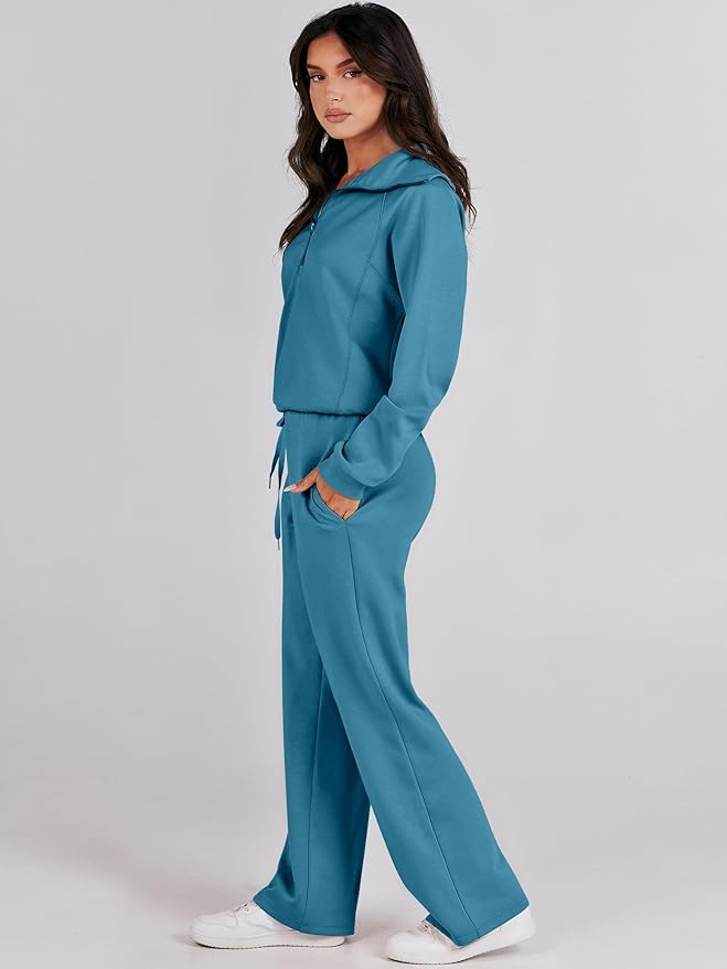 ANRABESS Women 2 Piece Outfits 2025 Fall Fashion Airport Wide Leg Pants Lounge Set Leisure Travel Vacation Clothes Sweatsuits