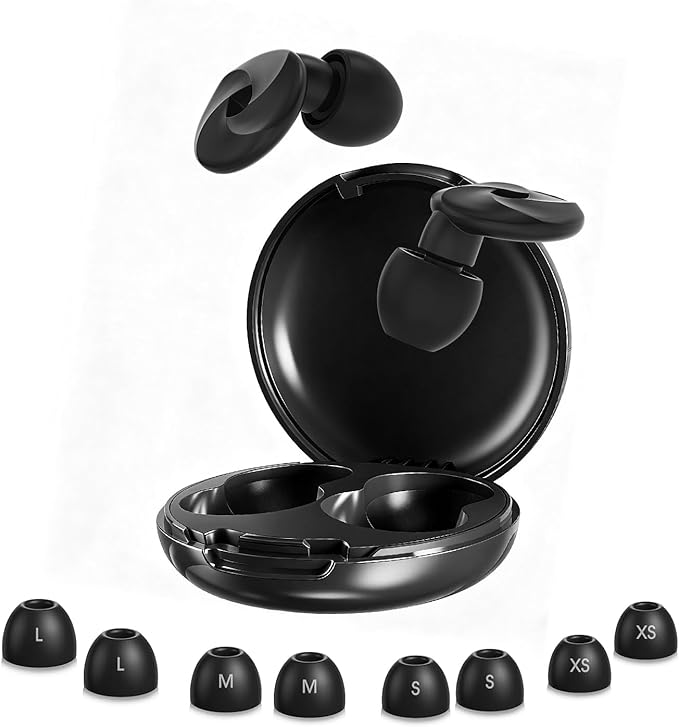 Faedra Ear Plugs for Sleeping 40dB Noise Cancelling, Reusable Soft Silicone Ear Plugs for Noise Reductiong, Earplugs for Sleep with 8 Ear Tips for Concerts, Snoring, Work, Shooting, and Travel (Black)