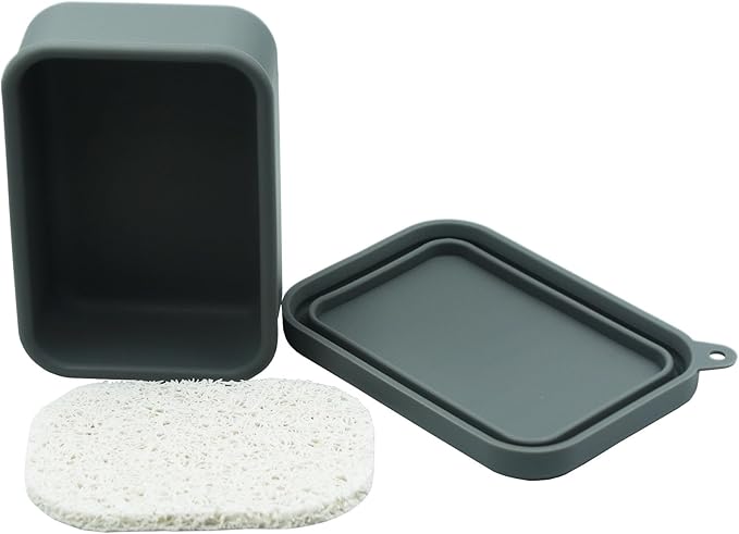 Leakproof Silicone Travel Soap Case,Portable Soap Box with Draining Layer for Shower,Bathroom,Camping,Hiking,Gym (Gray)