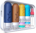 DEPOZA Travel Bottles Kit (16 Pack) - TSA Approved, Leak Proof Silicone Squeezable Containers for Toiletries. Complete Set with Jars, Sprayers & Bag (Dark blue)