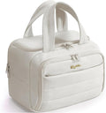 Bagstellar Travel Toiletry Bag for Women, Lightweight Large Quilted Puffy Makeup Bag Wide-open Make up Organizer Cloud Cosmetic Bag w/Handle for Traveling Toiletries, Essentials, Accessories, Beige