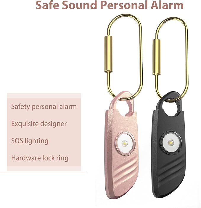 Personal Safety Alarm - 2 Pack, 140db Siren, Powerful Safe Sound, Personal Alarm with Strobe Light and Convenient Copper Ring Keychain
