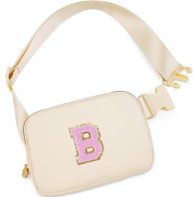 Uygafly Belt Bag Fanny Pack Crossbody Bags with Initials Letter Patch Cute Stuff Birthday Gifts for Teenager Girls Trendy Stuff for Teens | Khaki,B