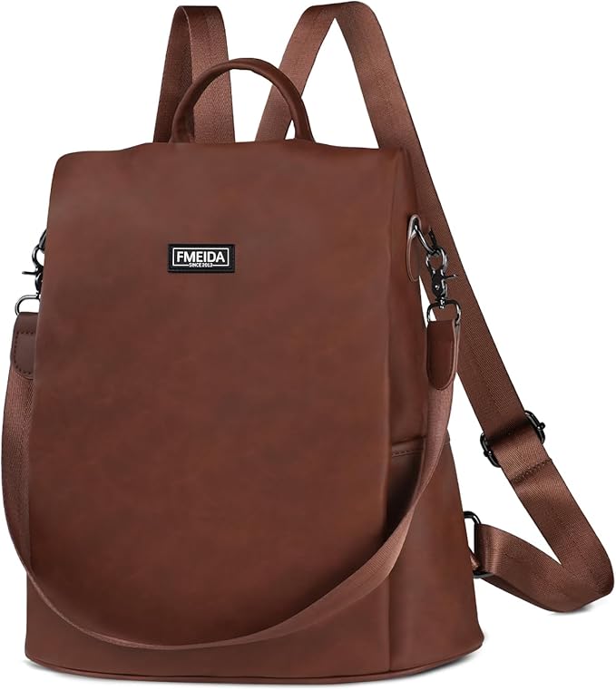 Fmeida Backpack Purse for Women PU Leather Anti Theft Backpack for Travel Convertible Fashion Daypack Brown