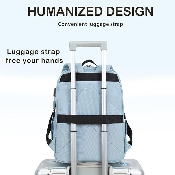 VANKEAN 15.6 Inch Laptop Backpack for Women Work Laptop Bag Fashion, Waterproof Backpacks Stylish Travel Bags Casual Daypacks for College, Business, Light Blue