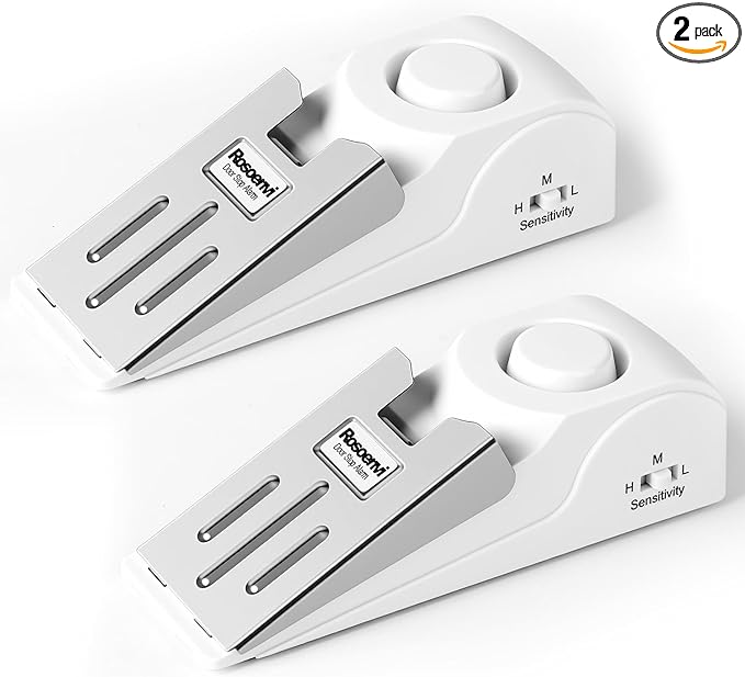 2 Pack Door Stop Alarm, Door Stopper with 120DB Security Alarm, Floor Wedge Door Stop Siren, Door Security Devices for Traveling, Apartment, Hotel and Home, White
