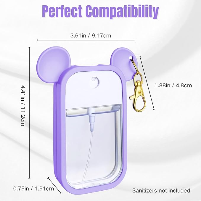 Mouse Design Silicone Case Compatible with Touchland Hand Sanitizer Spray 1 fl oz, Silicone Protective Case Holder with Keychain for Power Mist and Glow Mist, Purple