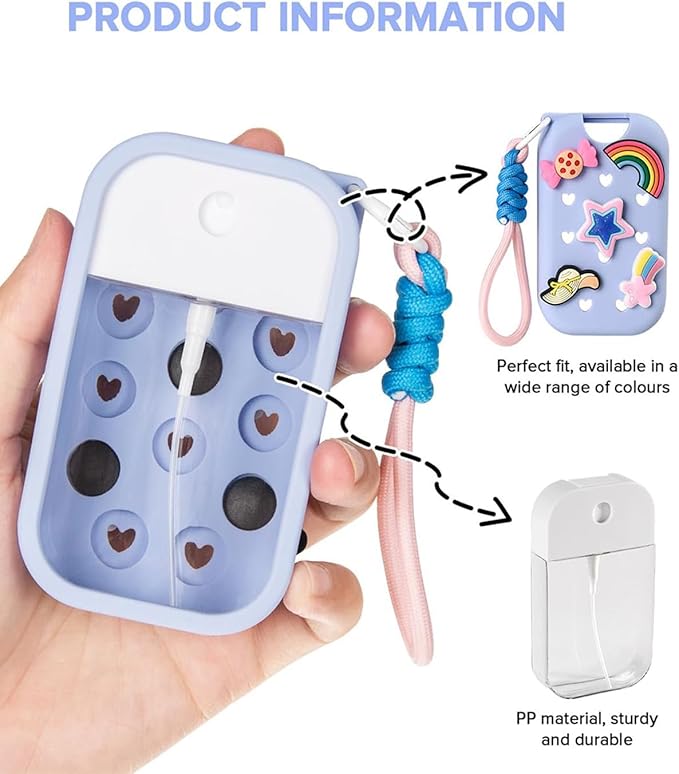 Silicone Mist Case with Touchland, Hand Sanitizer Spray Bottle (Fit for 1.5 FL OZ/45 mL Ver), with Refillable Spray Bottle 5 Charms and Keyring Accessory (Pink)