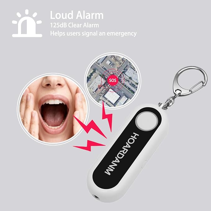 Personal Alarm for Women, Girls Simple Personal Safety Alarm, Extra LED Strobe Light, Safety Self Defense Keychain, Loud Horns & Siren (White).