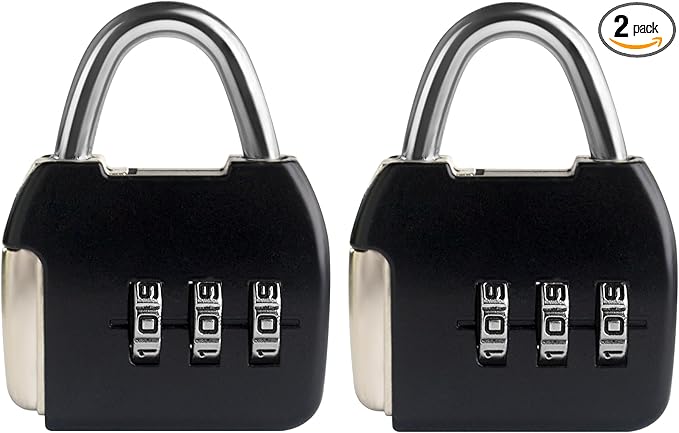 Small Combination Lock, 3 Digit Combination Padlock, Travel Luggage Locks, Combo Lock with Code for Suitcase, Mini Locker, Bag, Tool Box, Backpack Zipper (Black+Black, 2-Pack)