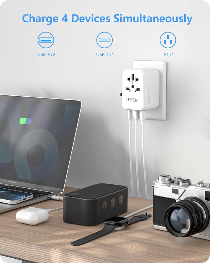 LENCENT Universal Travel Adapter, PD20W International Charger with 2 USB Ports & Type-C Fast Charging Adaptor, Worldwide Wall Charger for iPhone,Laptop, USA/UK/EU/AUS (White-20W)