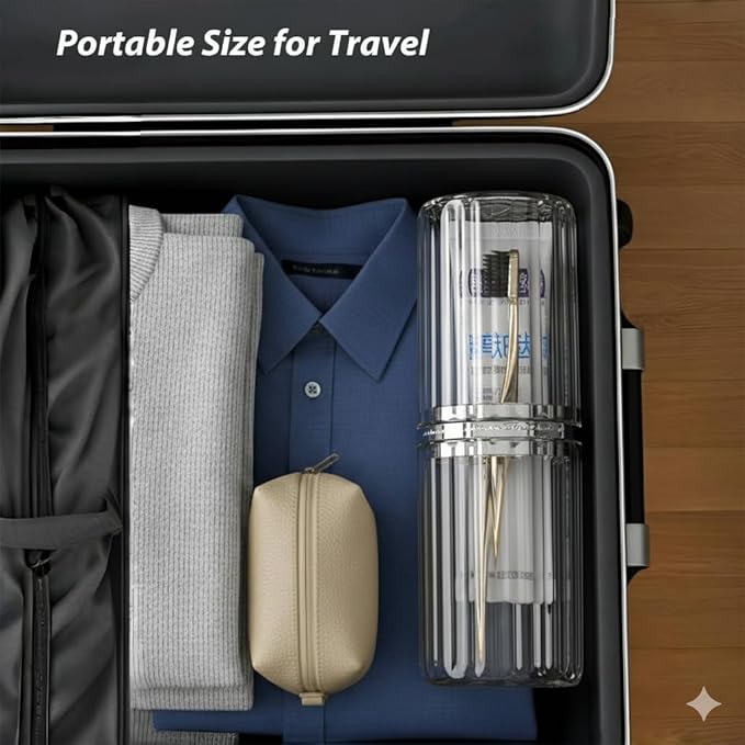 Toothbrush Travel Case, Travel Toothbrush Holder with Toothbrush Head Cover Cap for Travel, Business Trip, School, Camping, Home (Silver)