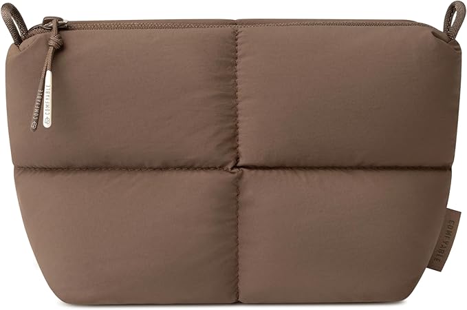 Comfyable Puffy Electronics Organizer Travel Case, Cute Tech Pouch for Women Men, Cable Storage Bag for Charger, Phone, Power Bank, Cord, Compact Tech Accessories Pouch, Mocha Brown