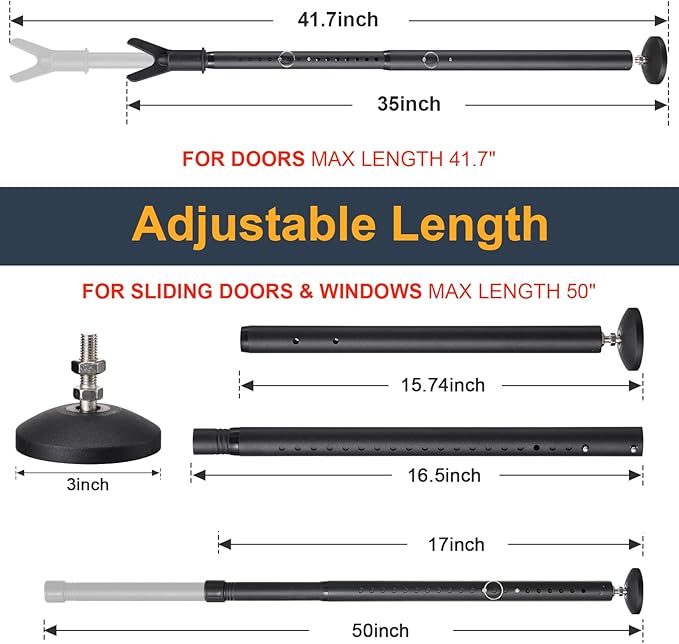 2 Pack Sliding Door Security bar,Heavy Duty Portable Door Lock,2-in-1 Adjustable Sliding Door Lock Bar,Door Barricade Security Bars for Window,Stop, Front Door, Patio Door, Apartment