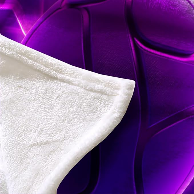 Purple Ball Throw Blanket, Fleece Blanket for Couch Bed Sofa, Honeycomb Hexagon Blankets and Throws, Neon Light Lines Super Soft Cozy Plush Flannel Blanket, 50 x 60 in, Sports Theme