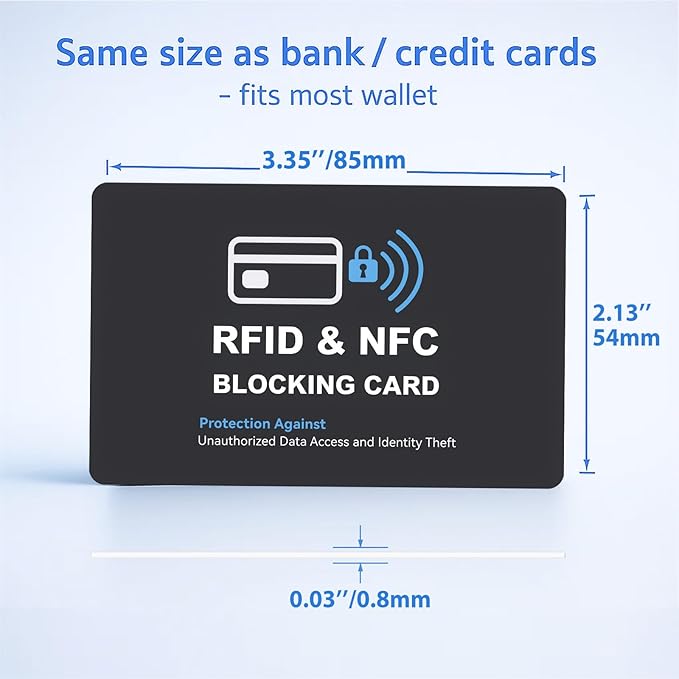 6 Pack RFID Blocking Cards, Safe Guard Card Protector for Debit Credit Card, Passport, RFID Blocker for Wallet Purse, Protection Against Unauthorized Scanning and Data Theft