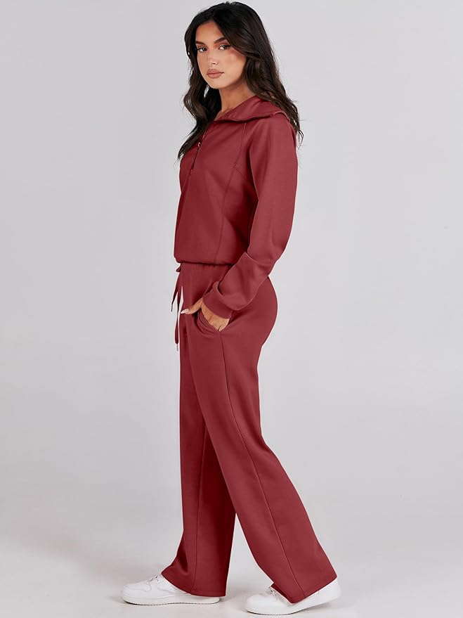 ANRABESS Women 2 Piece Outfits 2025 Fall Fashion Airport Wide Leg Pants Lounge Set Leisure Travel Vacation Clothes Sweatsuits