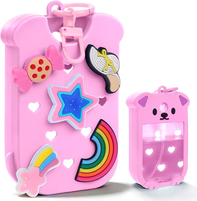Mity rain Hand Sanitizer Spray Case Compatible With Touchland, Cute Silicone Hand Sanitizer Holder Keychain with 4 Charms, Portable Refillable Sanitizer Accessory, Gift for Women And Teens