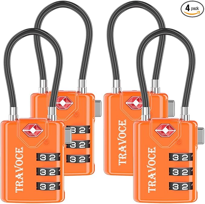 TSA Approved Luggage Locks, Travel Locks Which Also Work Great as Gym Locks, Toolbox Lock, Backpack and More, Orange 4 Pack