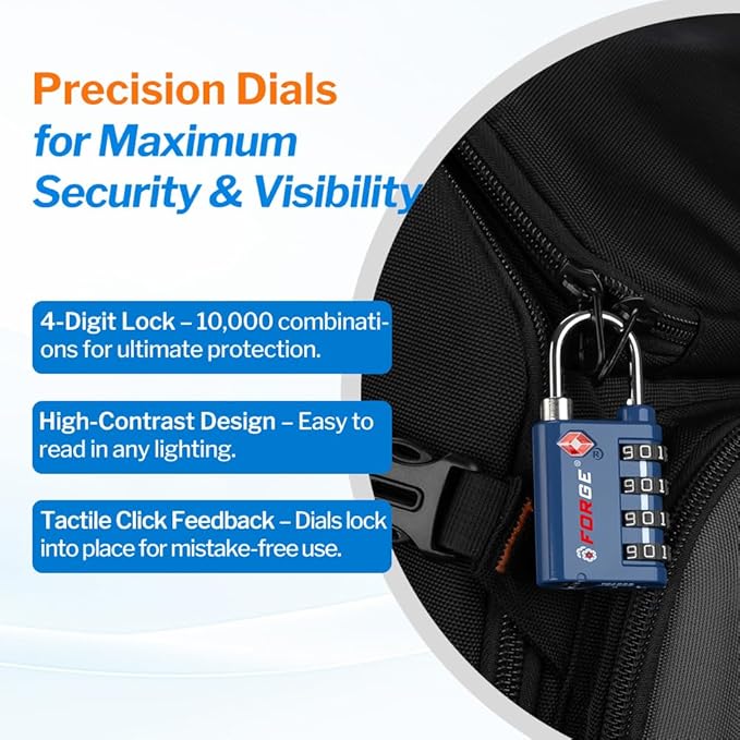 Forge Dual-Opening: Key or Combination Lock, TSA Approved Lock for Luggage, Pelican case, Travel, Gym, School, Luggage Combination Lock, Travel Bag Lock (4 Colors 4 Pk Rose)