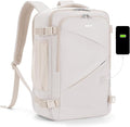 ECOHUB 17" Small Unisex Travel Backpack United Airlines Approved 17x10x9 Friendly Suitcase Anti-Theft Lockable Zippers Style Personal Item Bag Travel Essentials with 12 Pockets Water Resistant, White