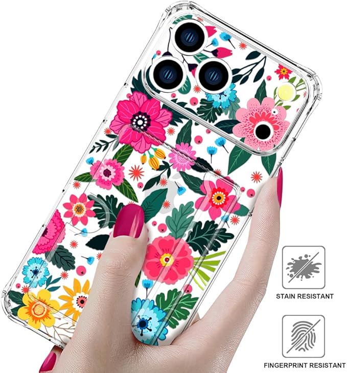 Compatible with iPhone 17 Pro Max Case Card Holder for Women Cute Design,Wallet Phone Cases Transparent Cool Kawaii Protective (Clear Floral Spring Blossom)
