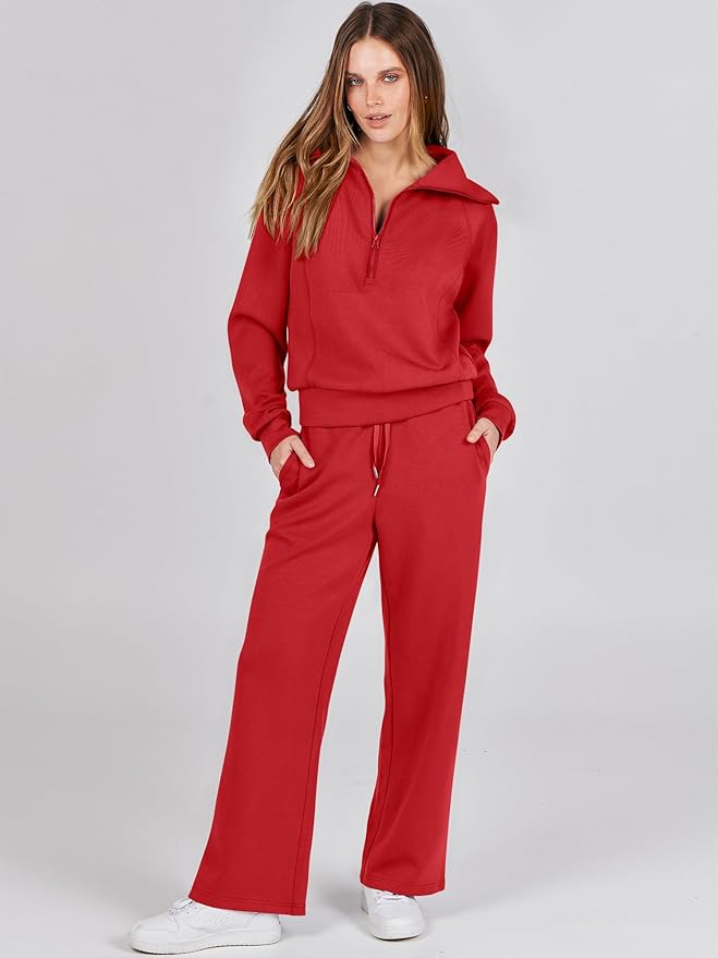 ANRABESS Women 2 Piece Outfits 2025 Fall Fashion Airport Wide Leg Pants Lounge Set Leisure Travel Vacation Clothes Sweatsuits