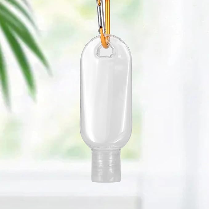 50 PCS Travel Size Bottles with Hand Sanitizer Keychain, 1 OZ (30ML) Refillable Squeeze Containers for Backpack, Portable Plastic Small Empty Leakproof Bottles
