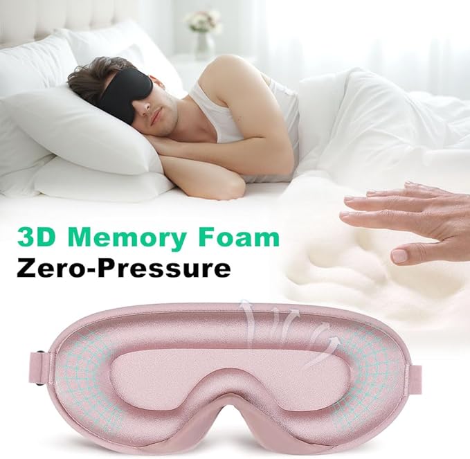 3D Sleep Mask for Side Sleepers, Blackout & Zero Pressure - Breathable Memory Foam, Adjustable Strap - for Travel, Yoga & Meditation Pink