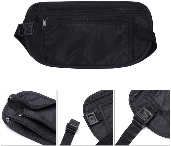 2 Pack Travel Money Belt Waist Wallet, Slim RFID Blocking Passport Holder, Invisible Belt Bag Fanny Pack for Men Women