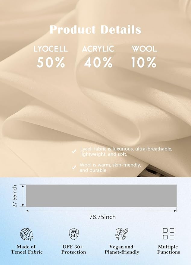 Women's Wool Blend Travel Scarf Lightweight Breathable Wrap Pashmina Airplane Blanket Shawl