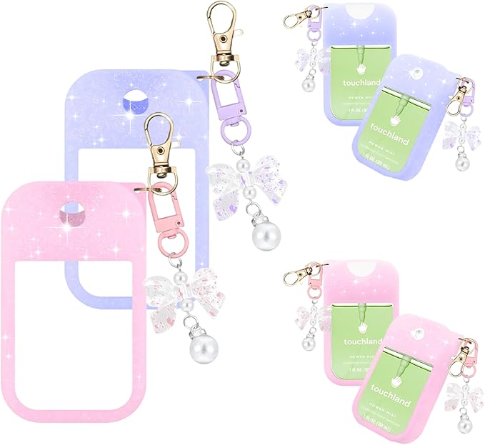 Silicone Case Compatible with Touchland Hand Sanitizer Spray Mist 1 oz with Bow Keychain
