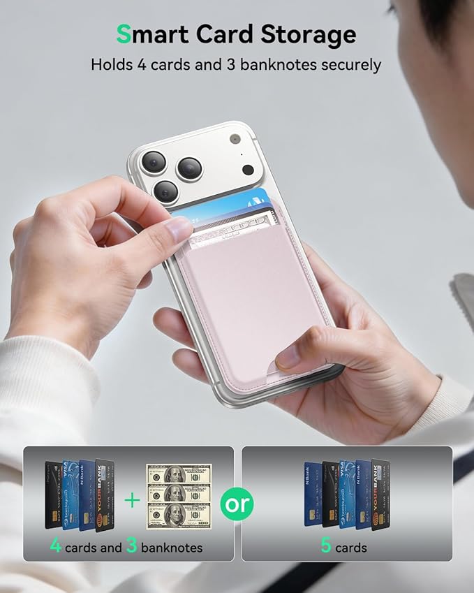 TWZKG for MagSafe Wallet, Works with Apple Find My,5 Card Holder with Stand, Magnetic Phone Wallet for iPhone 17/16/15/14/13/12 Pro Max Plus Air, RFID Blocking Vegan Leather,Pink