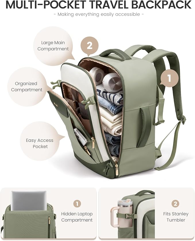 LOVEVOOK 56L Travel Backpack for Women Men, Medium Checked Backpack for Airplanes TSA Personal Item Travel Bag fits 18" Laptop, Waterproof Weekender Essentials Airline Approved with 2 Packing Cubes