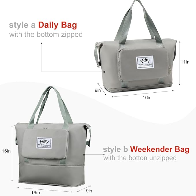 ZGWJ Travel Tote Bags, Expandable Overnight Weekender Bag for Women Foldable Carry-On | Expandable, Overnight, Foldable, Carry-On