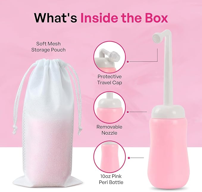 Portable Bidet Bottle for Women - Personal Upside Down Peri Bottle for Feminine Hygiene, Postpartum & Period Care with Angled Sprayer & Storage Bag - Perfect for Travel & New Moms (10 oz)