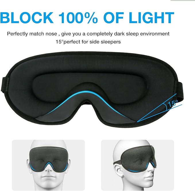 LYSIAN Sleep Eye Mask Men Women-3D Concave Comfortable Cooling Mask Blindfold for Adult Night Sleep Eyes Cover with Foam Ear Plugs for Sleeping, Yoga, Nap, Travel, Black