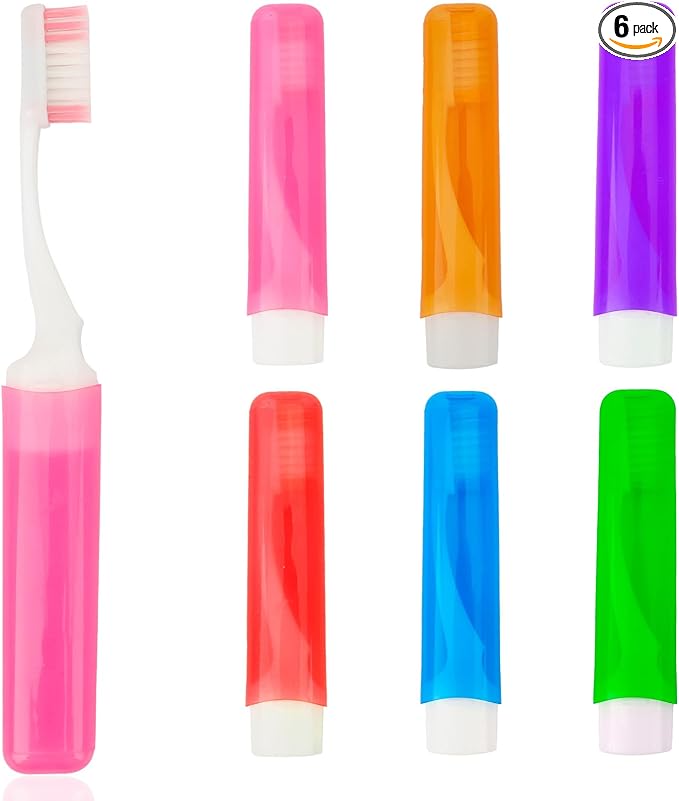 Travel Toothbrush 6 Pcs Travel Toothbrush Set Mini Portable Toothbrushes Soft Travels Size Toothbrushes Kit Small Foldable Tooth Brush with Case Cover for Home Camping Hiking Individually Wrapped