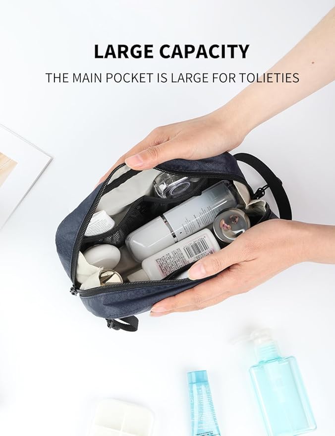 GOX Travel Small Toiletry Bag for Men Nylon Dopp Kit Medicine Bag Travel Organizer Pouch Shave Kits for Teens Toiletry Essentials Bathroom Compact (Navy, 7.9 * 3.7 * 2 Inches)