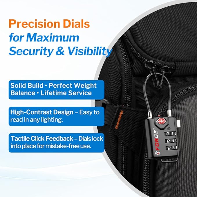 TSA Approved Cable Luggage Locks, Re-settable Combination with Alloy Body, Black 1 Lock.