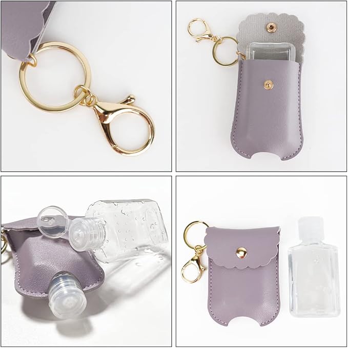 8 PCS Hand Sanitizer Holder,Leather Empty Travel Size Bottle, Mini Hand Sanitizer Keychain Travel Size